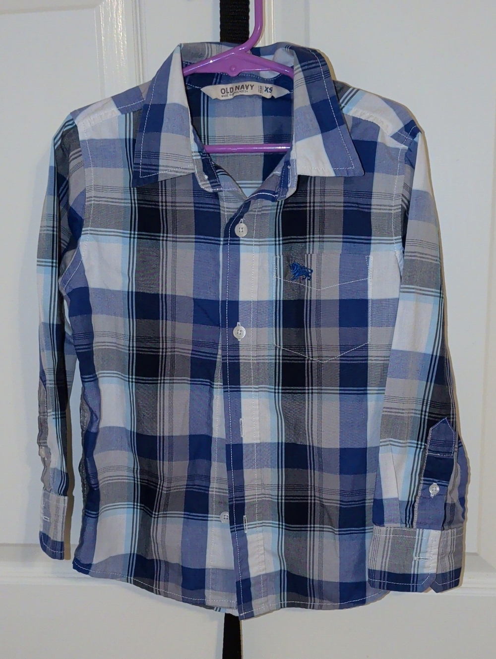 Old Navy Blue and Gray Plaid Button-Down Shirt